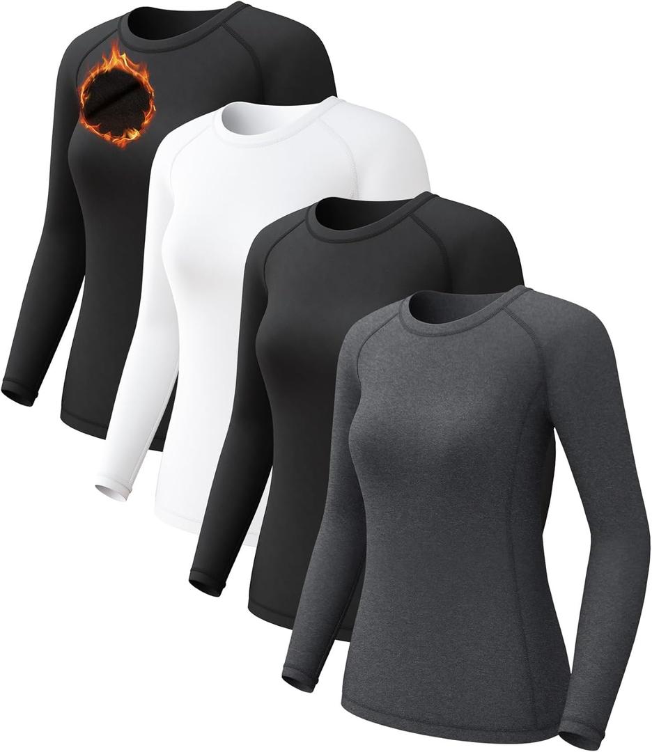 Women's Long Sleeve Compression Shirts, Dry Fit Workout Athletic Sun Protection Cooling Tops for Yoga Running Gym 2 4 Pack (S)