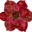 Briful 8 Large Heads Christmas Glitter Magnolia Flowers Christmas Tree Ornaments Set of 4 Artificial Flowers with Picks Stems for Xmas Tree Holiday Decorations,Red