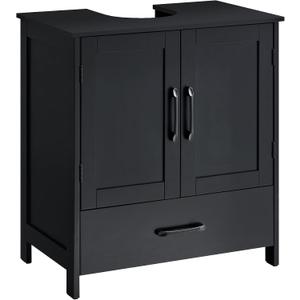 Bathroom Vanity Sink Cabinet, Under Sink Storage Cabinet with 2 Doors, Waterproof Pedestal Sink Cabinet for Bathroom, Laundry Room, Kitchen, Black with Drawer