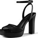Platform Heels for Women, Chunky High Heels Open Toe Sandals with Ankle Strap, Dress Block Heeled Shoes for Party Wedding, 7.5 
