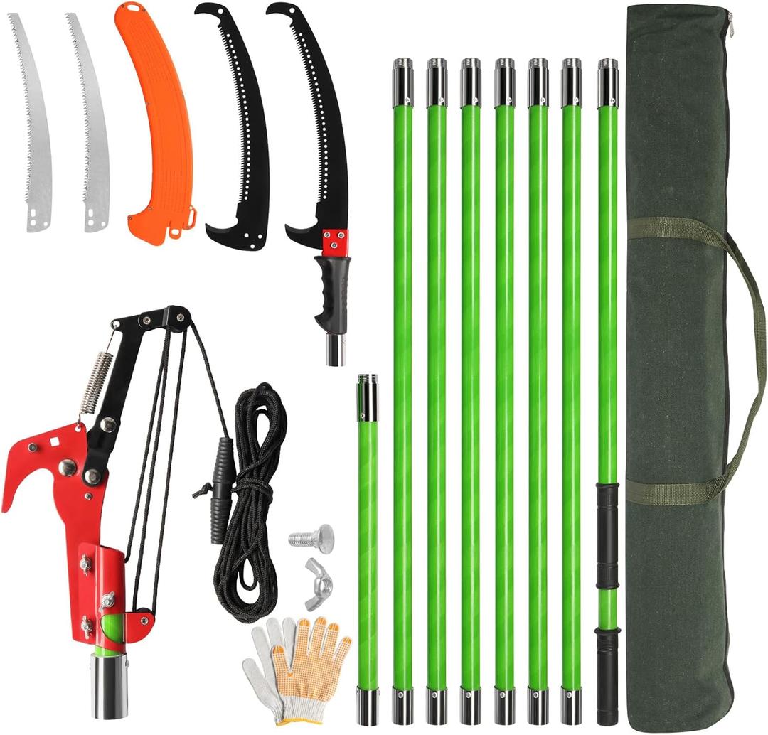 Manual Pole Saw, 26 ft Tree Pruner, Lightweight Tree Trimmers Long Handle Pruner Set, Sharp Steel Blade and Scissors Pole Saw for Trimming Palm, Pear Tree, Fir Tree, Other High Trees and Shrubs