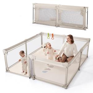 Foldable Baby Playpen with Double Door, 79"×71" Extra Large Playpen for Babies and Toddler,Play Yard with Breathable Mesh, Baby Fence Play Area for Indoor & Outdoor,Oxford Khaki