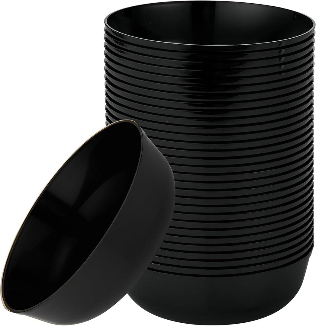 [30 Pack 16 OZ Bowls] Edge Collection Black Plastic Party Bowls Premium heavyweight Elegant Disposable Tableware Dishes