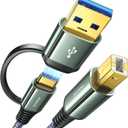 AINOPE Printer USB Cable 10 Feet Grey, A&C to B 2.0 for MacBook Pro, MIDI New-Nylon Braided for Yamaha Casio Digital Piano MIDI Controller