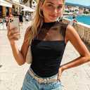 Avidlove Women's Mock Neck Mesh Bodysuit Ruched Tank Body Suits Top Sheer One Piece Going Out Tops Classy Outfits (Black, M)