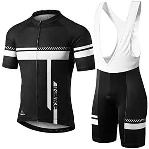 INBIKE Cycling Jersey Mens Set Reflective Breathable Biking Outfit Quick-Dry Bib Bicycle Jersey with 3D Padded Shorts Pants + Long Sleeves