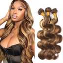 Brwon And Blonde Highlight Bundles Human Hair P4/27 Body Wave Bundles 20 22 24 Inch Unprocessed Brazilian Virgin Human Hair Extensions Piano Color Ombre Bundle