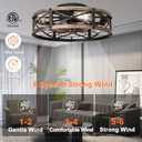 19" Farmhouse Flush Mount Caged Ceiling Fans with Lights, 6 Speeds, Rustic Low Profile Ceiling Fan with Light and Remote, Small Bladeless Ceiling Fans with Lights for Kitchen, Bedroom - ETL (Gold)