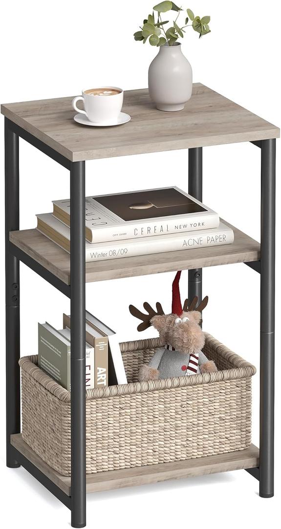 VASAGLE Side Table, Small End Table, Tall Nightstand for Living Room, Bedroom, Office, Bathroom, Greige and Classic Black ULET273B02 (Greige + Classic Black)