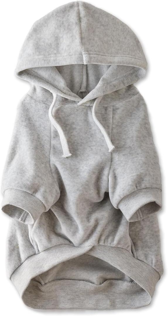 Organic Cotton Velour Dog Hoodie Pet Coat for Small, Medium and Large Dogs, Light Gray Heather, Small