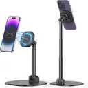 VRIG Magnetic Desk Phone Stand for Office/Home, 360Rotation Phone Holder with Magnetic Ring Height&Tilt, Adjustable Cell Phone Stand for iPhone 16 15 14 13 12 and More/Android (No wireless charging)