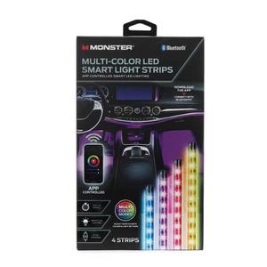 Monster 4 Pack LED USB Smart Light Strips with App Control: Multi-Colored PVC & ABS, Automotive Novelty, Car LED Lights