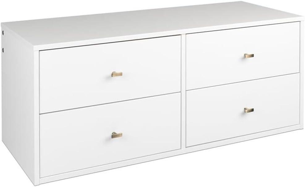 Prepac 4-Drawer Floating Dresser for Bedroom, Modern Dresser Chest of Drawers with Brushed Brass Knobs 16" D x 42.25" W x 17.25" H, White, WDBW-1412-1