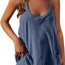 Athletic Dress for Women Hot Shot Mini Dress Onesie Oversized Romper Pockets Built-in Shorts Summer (Blue, S)
