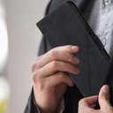 for iPhone 17 Air Leather Case, Geometric Patterns Wallet Case with 3 Card Slots, Magnetic Closure Kickstand Flip Phone Case Shockproof Cover, Black