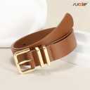 SUOSDEY 2 Pack 3 Pack Womens Fashion Leather Belts for Jeans Dresses Pants Black Brown Beige Ladies Belts with Gold Buckle (fits waist from 46"-49")