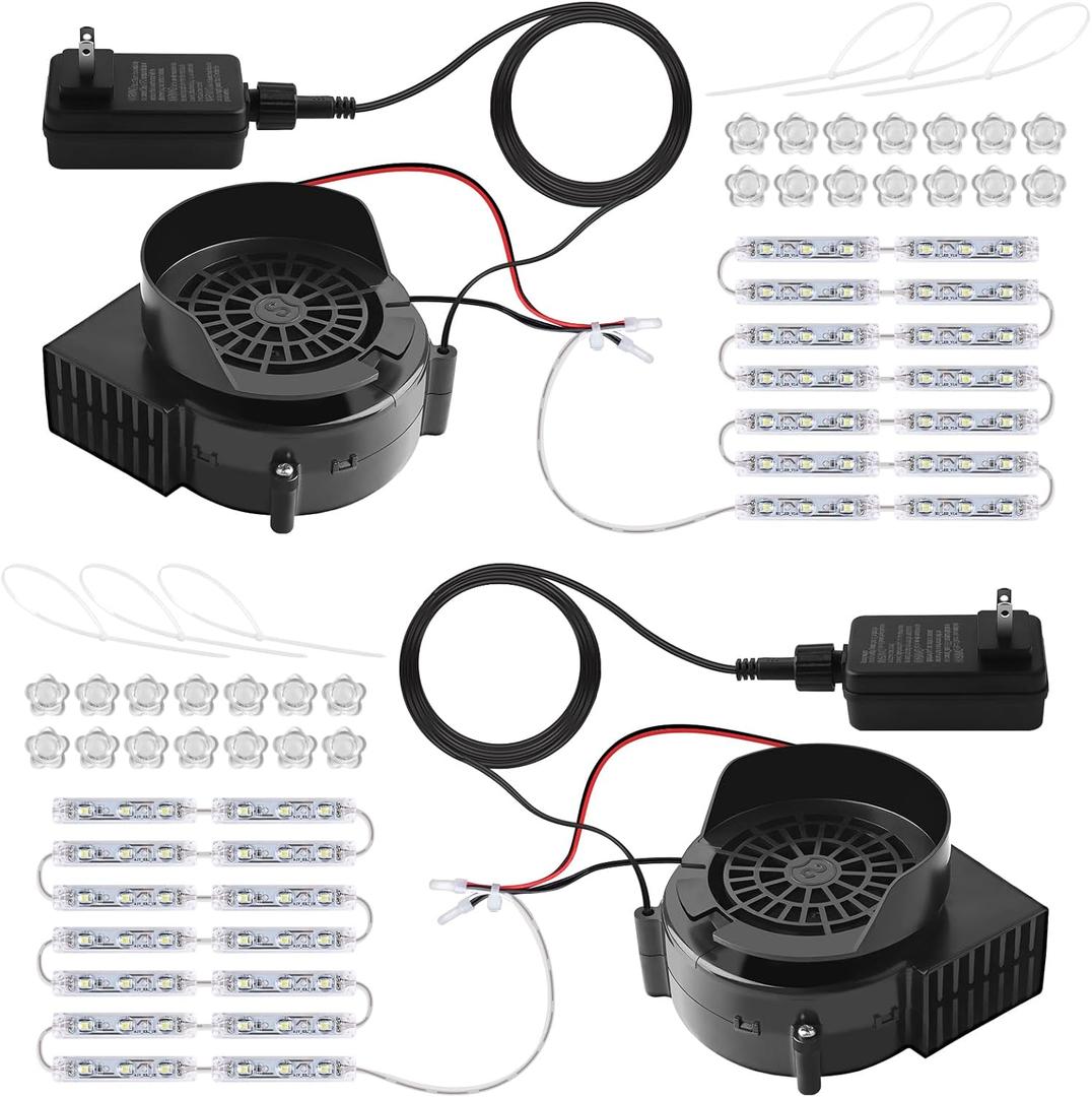 Lorvain 2PCS 2.5A Replacement Air Blower for Inflatables, Replacement Inflatable Air Fan Blower with 14 White LED Lights & 12v/3A Adapter for Christmas Halloween Outdoor Inflatable Fan Blowers