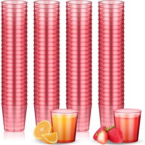 Tioncy 100 Pcs Neon Plastic Shot Glasses 1 oz disposable shot glasses colored Mini Party Drinking Cups for Cocktail Whiskey Wine Birthday Christmas New Year Party(Pink)