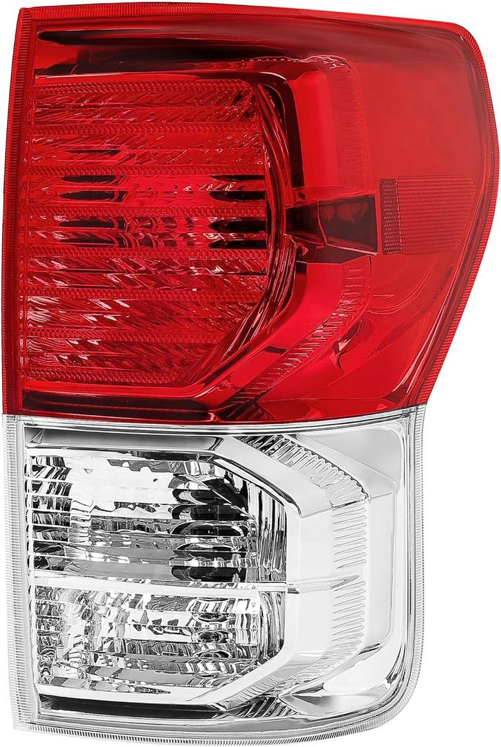 HECASA RH Tail Light Compatible with 2007-2013 Toyota Tundra Pickup Replacement for TO2801183 TO2801165 Halogen Rear Brake Tail Lamp Assembly(Red Lens+Clear Lens+Chrome Housing) (Right Side)