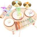 Vanplay Drum Set for Toddler - Toys for 2 3 4 Year Old Girls Boy Gifts - 9 in 1 Wooden Montessori Musical Instruments with Xylophone for Kids 3-5, Christmas Birthday Gifts for Toddlers 2-4