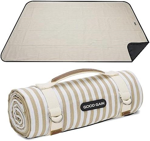 G GOOD GAIN Picnic Blankets Waterproof Extra Large - Outdoor Blanket Sand Free Foldable with Carry Strap for Beach, Camping, Park Grass, Hiking, Travel, Concerts, Indoor (Sand Yellow), 1-Piece