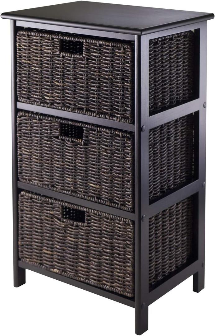 Winsome Omaha Home Storage Rack with 3 Baskets, Stackable Storage Bins for Home Organizing, Functional Furniture for Bedroom, Living Room, Office, Entryway