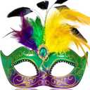 2 x MYSEUNI 2025 Masquerade Mask for Women with Feathers - Venetian Masquerade Mask for Carnival Ball, Mardi Gras, Prom