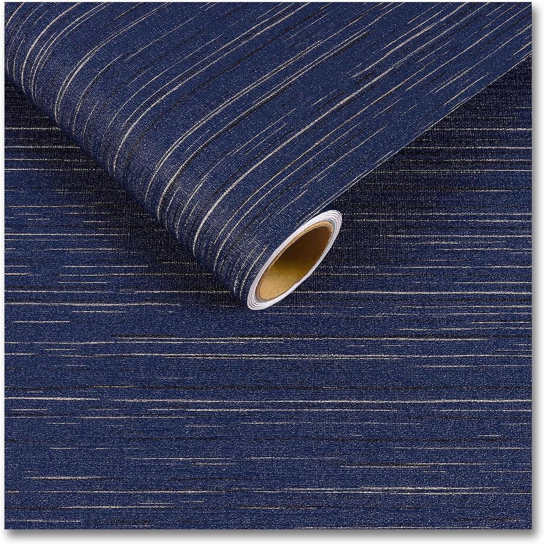 CRE8TIVE Large Size 24"x354" Dark Blue Grasscloth Wallpaper Textured Fabric Blue Wallpaper for Bathroom Self Adhesive Prepasted Grass Cloth Contact Paper Vinyl for Bedroom Kitchen Living Room Walls