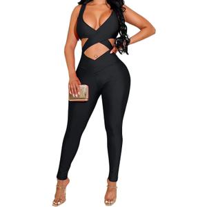 acelyn Women's Sexy Sleeveless One Piece Jumpsuit-Summer Cut Out Bodycon Rompers Clubwear Y2k Streetwear (Medium, 014-black)
