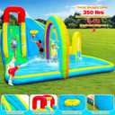 Inflatable Water Slide Park with Air Blower, Kids Bouncer House with Rainbow Sprinkler, Bouncy Castle for Climbing Wall, Splash Pool
