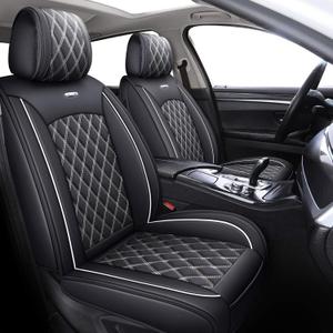 YIERTAI Car Seat Covers Universal Fit Compatible with Rogue Maxima Edge Versa Fiesta Highlander Escape Sorento Kia with Waterproof Faux Leather, Full Set, Black-White