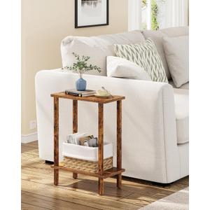 TUTOTAK Small Side Table, Narrow End Table, Skinny Sofa Table, Slim Nightstand, Couch Table, Living Room, Bed Room, Pure Brown TB01BB062C (2-Tier7.9"D x 15.8"W x 22.5"H)