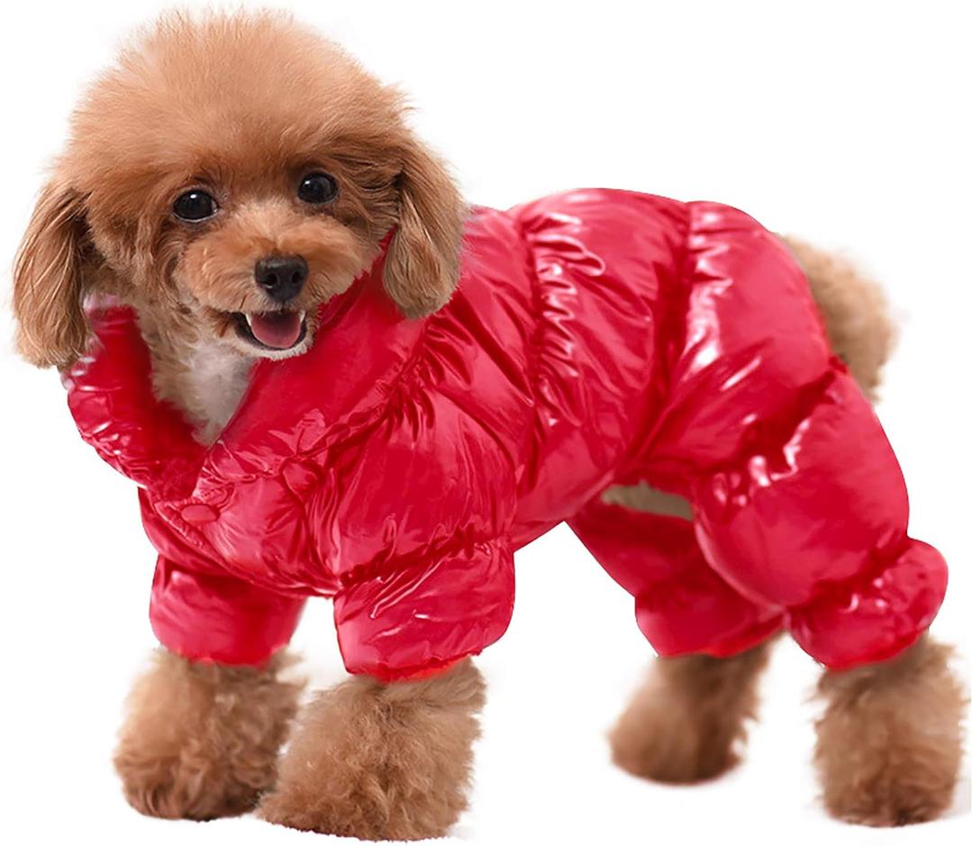 AOFITEE Dog Winter Coat, Waterproof Dog Jacket, Fullbody Dogs Winter Coat Snowsuit, Windproof Puppy Puffer Jacket Snow Suit with Legs, Pet Fleece Vest Coats for Small Dogs, Christmas Red XXL