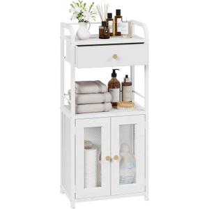 SWTYMIKI 14.57"x32.28" Bathroom Storage Cabinet – Freestanding Toilet Paper Storage with Doors & Drawer, Bathroom Organizers and Storage for Small Spaces, Laundry Room, Ideal for Towels, White