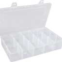Hlotmeky Plastic Organizer Box with Dividers - Bead Organizer, 15 Large Grids, Clear Snack Box Container