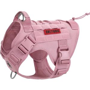 OneTigris Tactical Dog Harness Vest,No-Pull Service Dog Vest with Hook & Loop Panels,Adjustable Dog Vest Harness for Walking Hiking Training (Pink,L)