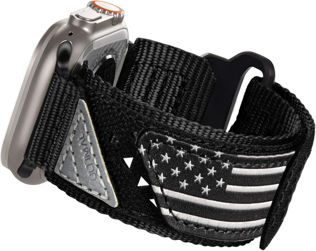 ULTIMAL Compatible with Apple Watch Series 10 42mm Band Series 9/8/7/6/5/4/SE/SE2, Nylon velcro watch band Stars-Stripes Flag Woven Strap for 42mm/41mm/40mm/38mm (L, Black USA Flag)