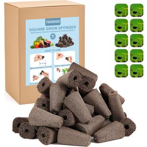 50 Pack Square Seed Starter Pods for Indoor Hydroponics Growing System, 50pcs Squared Grow Sponges with 10 Square Pods Labels, Supplies Replacement Compatible with IDOO, QYO, LYKO (Brown)