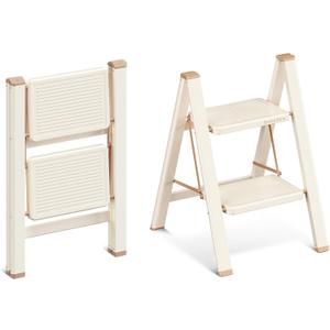 2 Step Ladder, 2 Step Stool for Adults, Folding Step Ladder with Secure Footing, Widened Pedal, Aesthetically Pleasing Looking, Blends Right into Domestic Rooms, Cream Chocolate