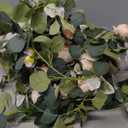 PARTY JOY 2pcs 6.56ft Eucalyptus Garland with Flowers-8 Champagne Roses-Lush,Natural Looking, Floral Garland Greenery Garland for Party Wedding Table Indoor Outdoor Backdrop Wall DecorChampagne