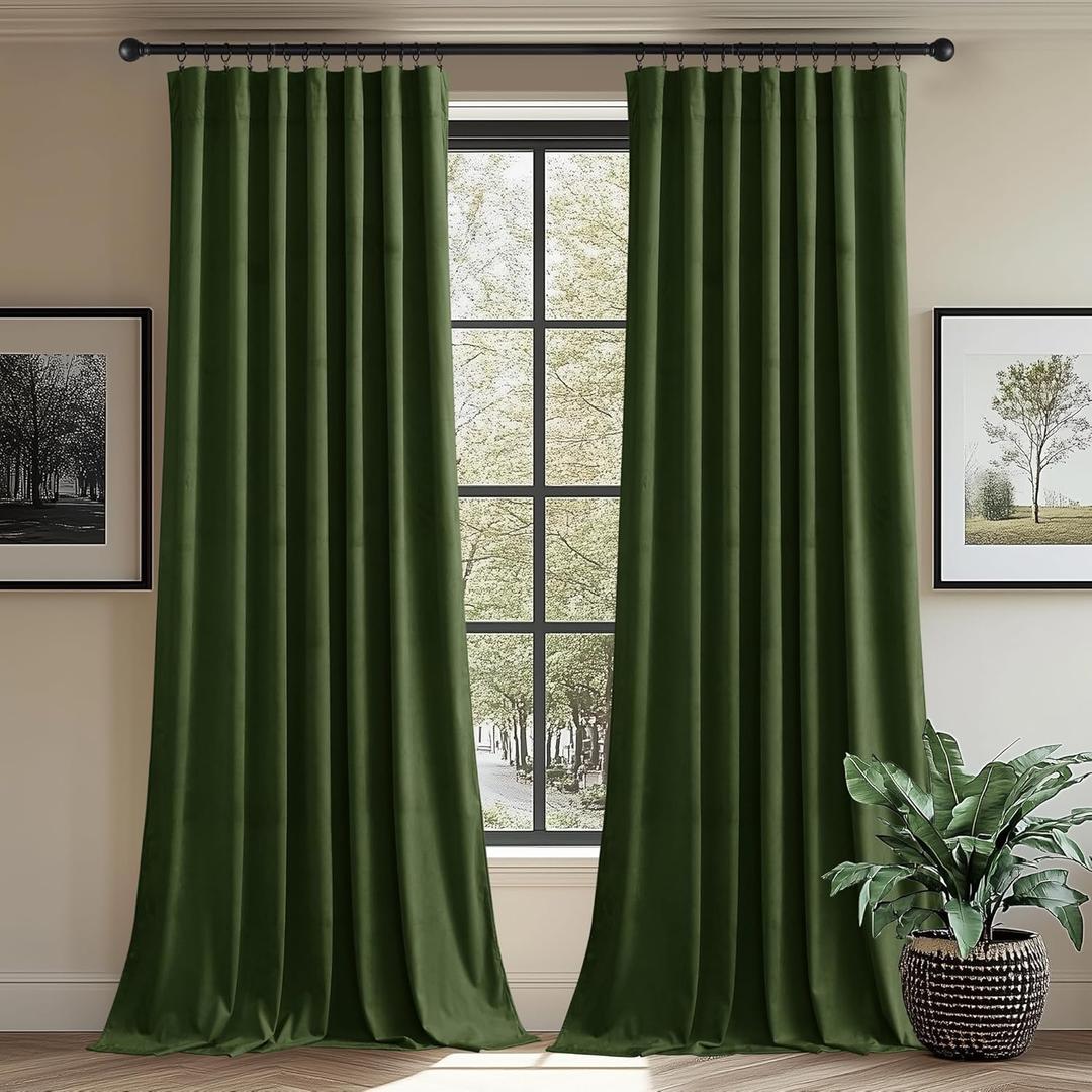 StangH Luxury Moss Green Velvet Curtains for Bedroom, 62 inches Wide Room Darkening Noise Reducing Sliding Door Panels for Dining Room/Office/Apartment, W62 x L84, 2 Panels