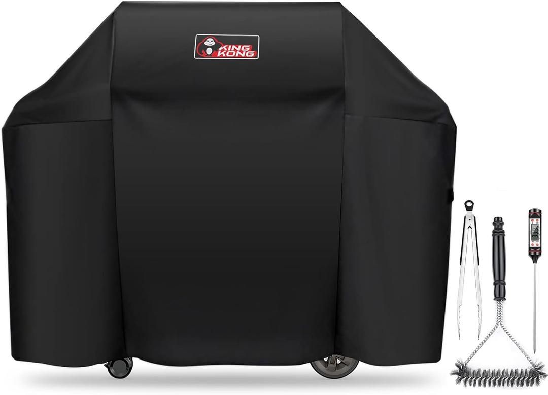 Kingkong 7130 Grill Cover for Weber Genesis II 3 Burner Grill and Genesis 300 Series Grills (Compared to 7130) including Brush, Tongs and Thermometer