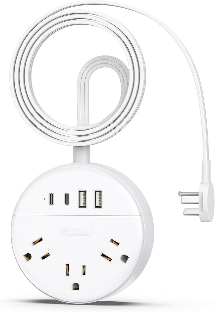Flat Extension Cord 5 ft, NTONPOWER Flat Plug Power Strip with 3 Outlets 4 USB Ports(2 USB C),Ultra Thin Extension Cord Under Carpet, Mountable, for Travel Cruise Ship Home Office Dorm Room