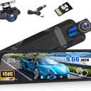 Free 64 GB TF Card 9.66" Mirror Dash Cam, 1080P Front and Rear View Mirror Cars Camera with IPS Full Touchscreen Night Vision Loop Recording Streaming Media Motion Detection Parking Monitor