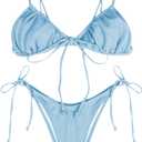 ZAFUL Womens High Cut Thong Bikini Set Swimsuits Cami String Sexy Bathing Suit (Small, 3-Blue)