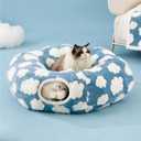 Lesure Cat Tunnel Bed for Indoor Cats - Cute Cat Donut Tunnel Toys for Small Large Cats with Washable Circle Cushion, Round Pet Peekaboo Cave Toy for Kitten/Puppy/Rabbit, Standard, Blue