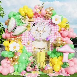 Fairy Wonderland Balloon Arch Garland Kit-158Pcs Green Pink Balloons with Butterfly Flower & Mushroom Foil Balloon for Girls Fairy Baby Shower Fairytale Spring Garden Tea Party Decorations