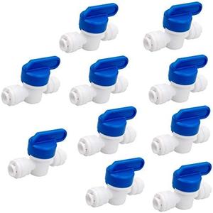 PureSec 1/4 inch OD Tubing&Hose&Pipe Use Inline Shut Off Ball Valve Plastic Quick Connect Fittings for Water Purifier RODI System (Pack of 10)