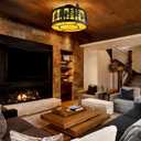 TOCHIC Rustic Semi Flush Mount Ceiling Light, 21.4" D Farmhouse Drum Ceiling Light Fixtures Western Flush Mount Chandelier Lighting for Dining Living Room, Kitchen, Entryway, Foyer, Cabin, 5 Lights