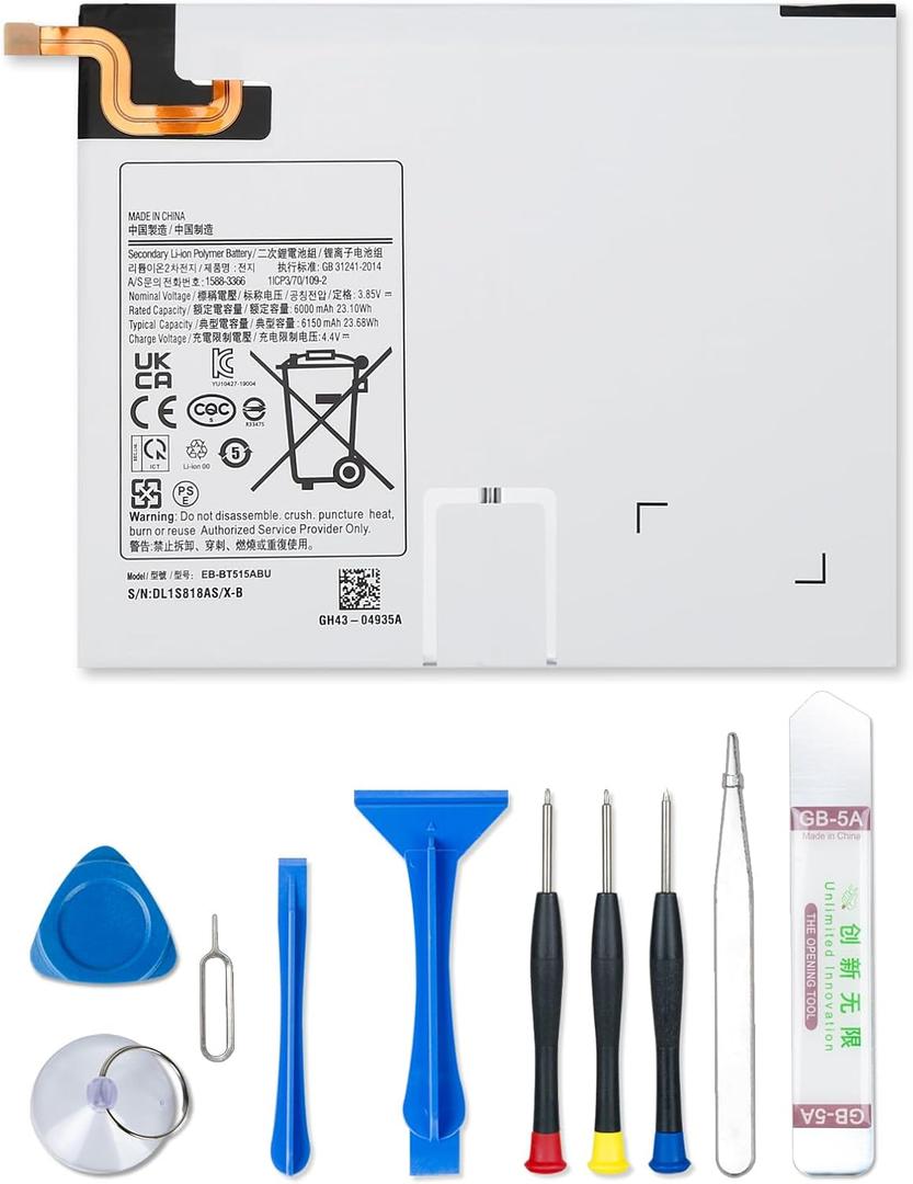 EB-BT515ABU Battery Compatible with Galaxy Tab A 10.1 2019 SM-T510 SM-T510N SM-T515 SM-T515N SM-T515NZ Series GH43-04936A GH43-04935A EB-BT515ABE with Tool Kits 6150mAh 23.68Wh